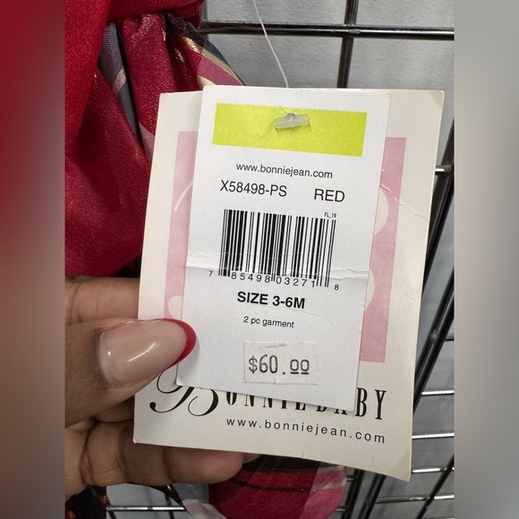 Bonnie Baby Girl Size 3-6 Mths Red/Multi Plaid NWT 2 Pc Christmas Dressy Dress - Picture 4 of 5